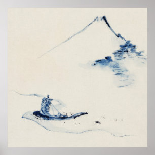 Person im Boot mit dem Berg Fuji von Hokusai Poster
