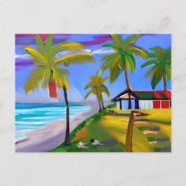 Person und Hund, die am Strand bleiben | Urlaub Postkarte