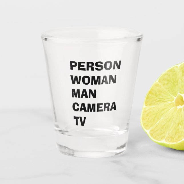 Person Woman Man Camera TV Funny Trump Schnapsglas (Vorderseite)