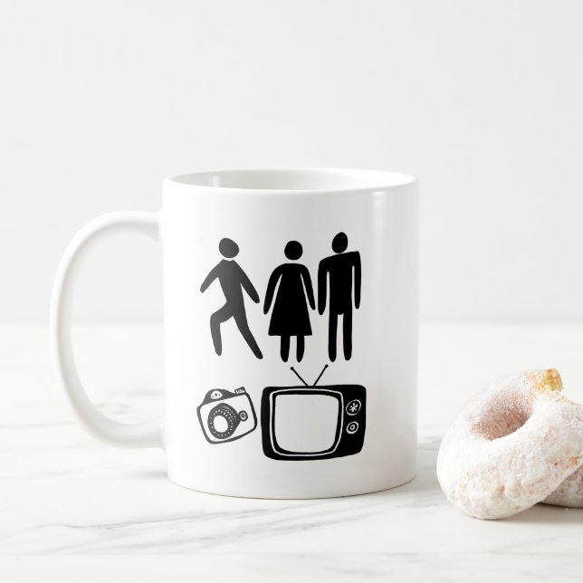 Person Woman Man Camera TV Kaffeetasse (Mit Donut)