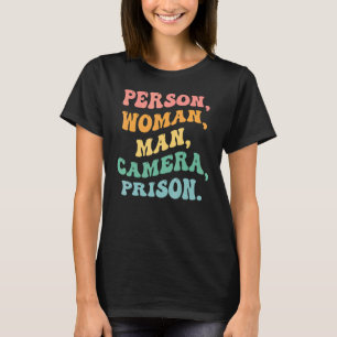 Person Woman Man Kamera Gefängnis Groovy Retro T-Shirt