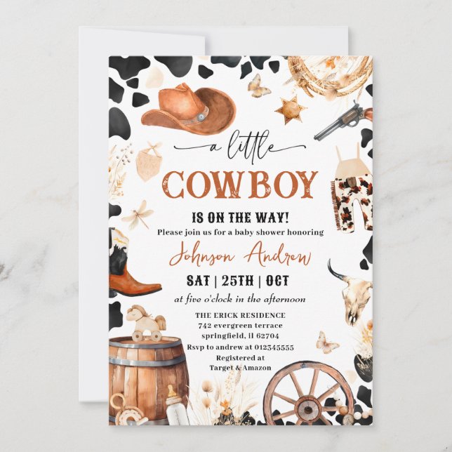 Personal A Little CowBoy Baby Dusche Einladung (Vorderseite)
