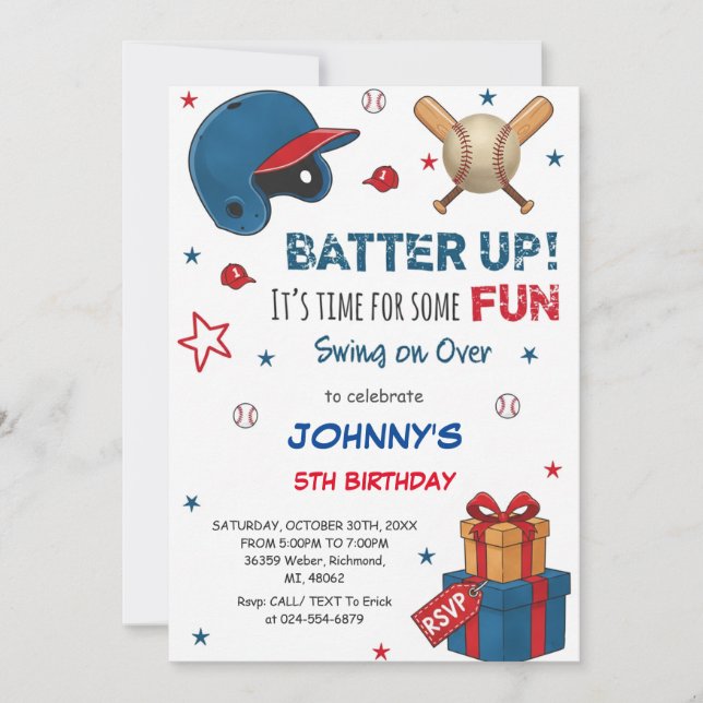 Personal Baseball Birthday Invitation (Devant)