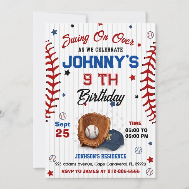 Personal Baseball Birthday Invitation Einladung (Vorderseite)