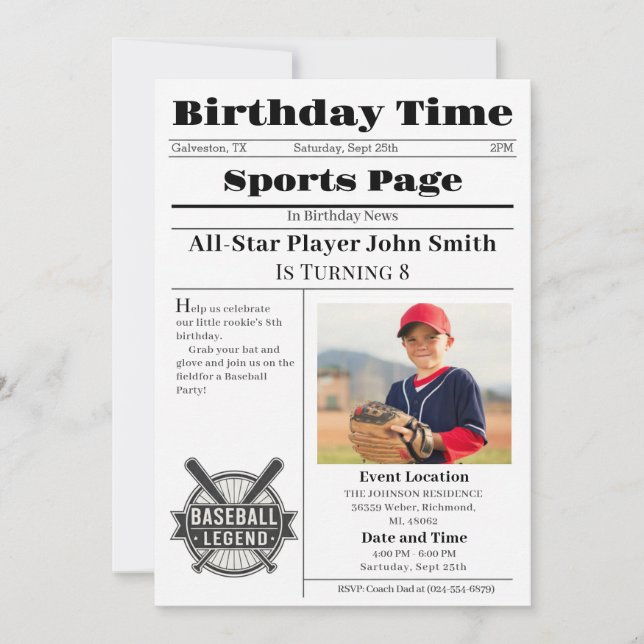 Personal Baseball Birthday Invitation With Photo (Devant)