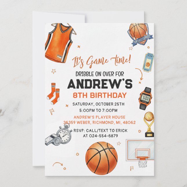 Personal Basketball Birthday card for boy Einladung (Vorderseite)