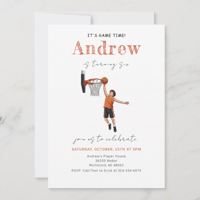 Personal Basketball Birthday Invitation Einladung (Vorderseite)