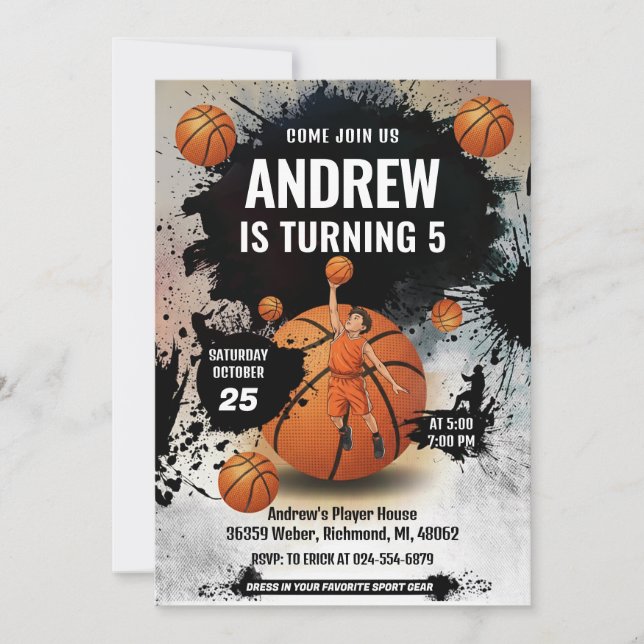 Personal Basketball Birthday Invitation Sport (Devant)
