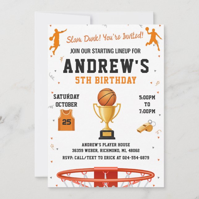 Personal Basketball Birthday with Photo Einladung (Vorderseite)