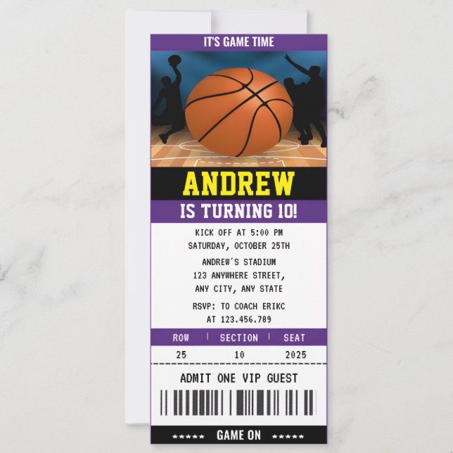 Personal Basketball Ticket Geburtstag Sport Einladung (Vorderseite)
