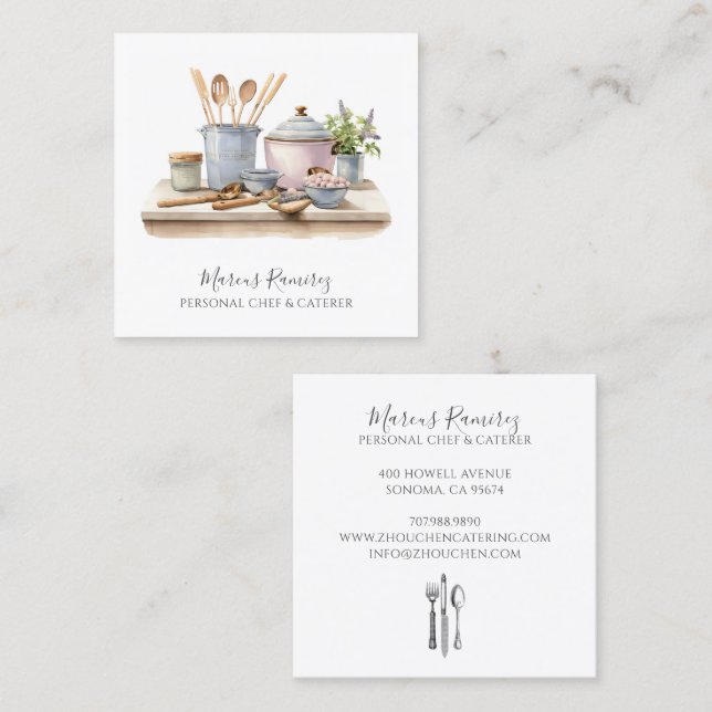 Personal Chef Kitchen Utensils  Quadratische Visitenkarte (Vorne/Hinten)