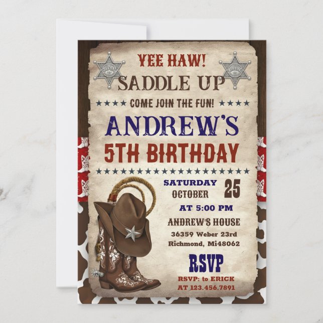 Personal Country Western Cowboy Birthday Einladung (Vorderseite)