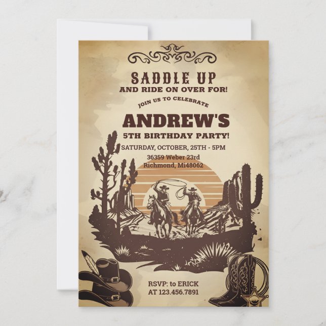 Personal Cowboy Western Birthday Party Einladung (Vorderseite)