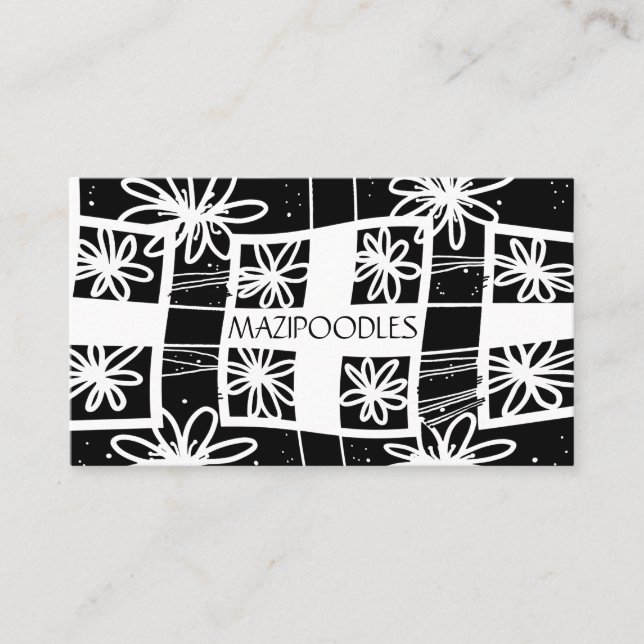 Personal Creative Floral Karo Schwarz-weiß Visitenkarte (Vorderseite)
