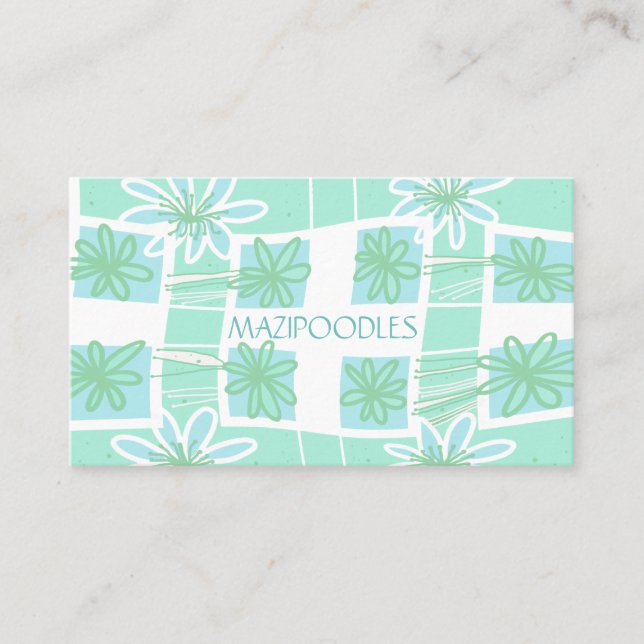 Personal Creative Floral Karo Spearmint Aquamarin Visitenkarte (Vorderseite)