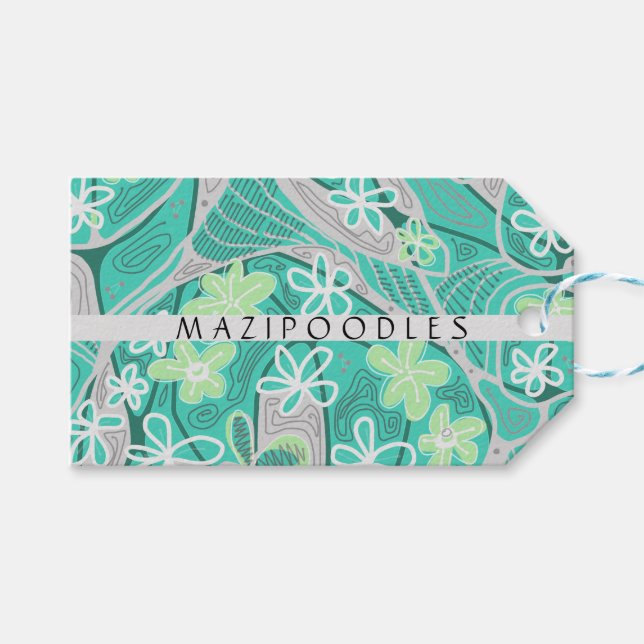 Personal Creative Floral Neuro Art Teal Green Geschenkanhänger (Vorderseite (Horizontal))