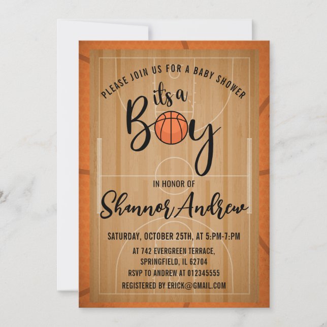 Personal Digital Basketball Sports Baby Dusche Einladung (Vorderseite)
