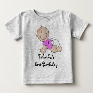 Personal First Birthday Crawling Baby Girl T-Shirt