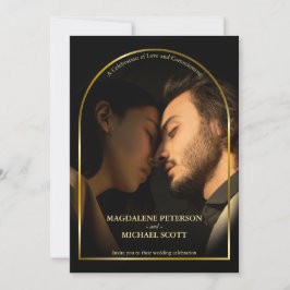 Personal Foto Gold Arch Frame Black Wedding Einladung