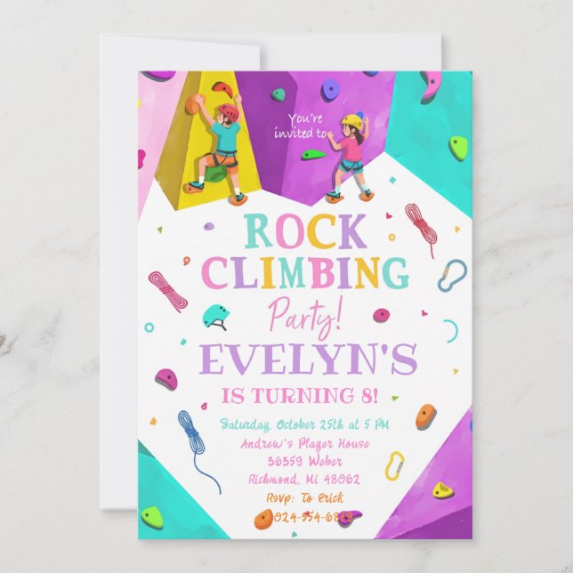 Personal Girl Rock Climbing Birthday Invitation (Devant)
