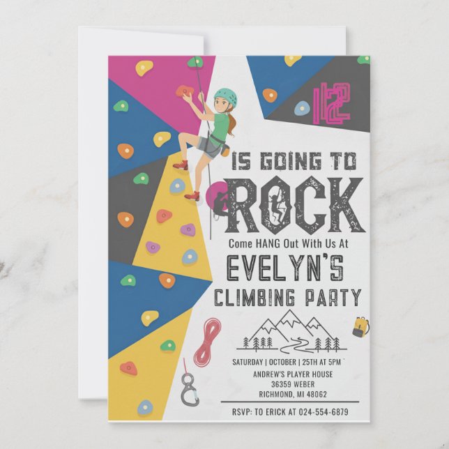 Personal Girl Rock Climbing Birthday Invitation Einladung (Vorderseite)