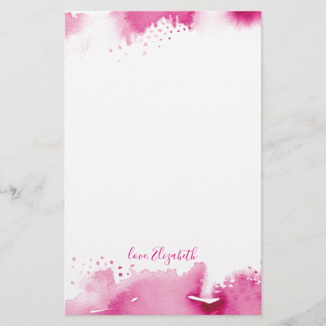 PERSONAL HINWEIS hübsch dunkelrosa Aquarell Briefpapier (Vorderseite)