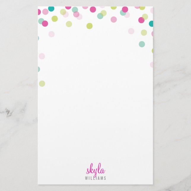 PERSONAL HINWEIS niedliche helle Konfetti rosa grü Briefpapier (Vorderseite)