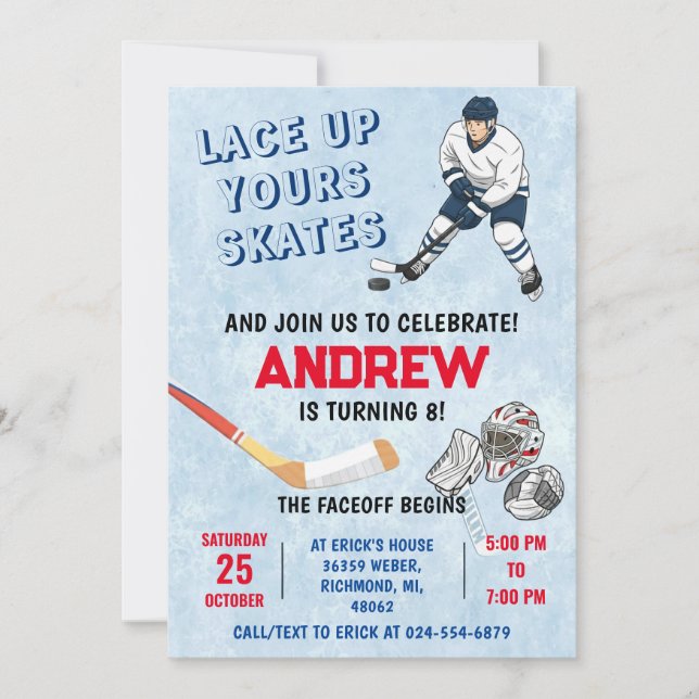 Personal Ice Hockey Birthday Invitation (Devant)