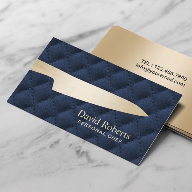Personal Koch Catering Gold Knife Navy Blue Visitenkarte (Von Creator hochgeladen)