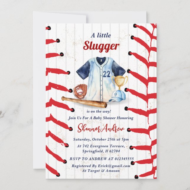 Personal Little Slugger Baseball Baby Dusche Einladung (Vorderseite)