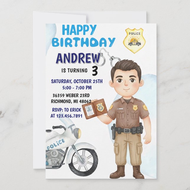 Personal Modern Cop Party birthday invitation Einladung (Vorderseite)