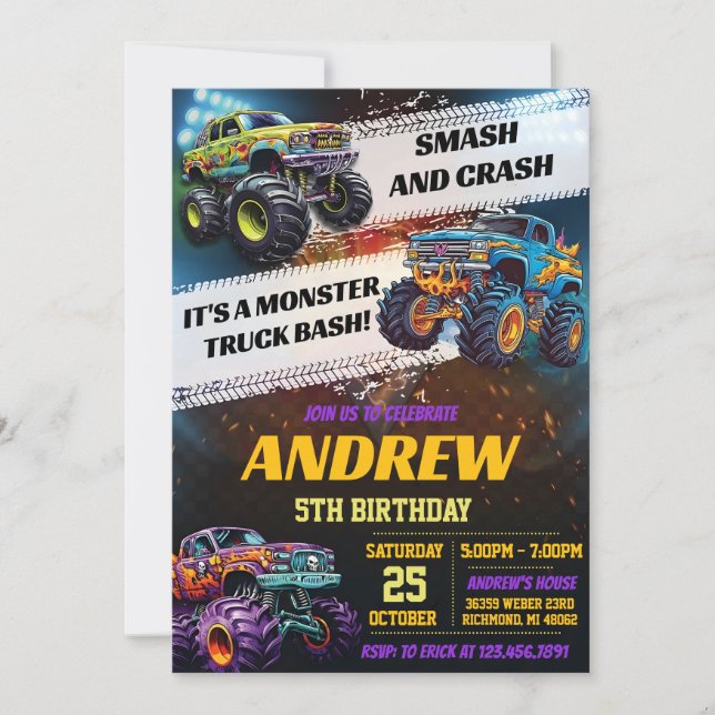 Personal Monster Truck Birthday party Einladung (Vorderseite)