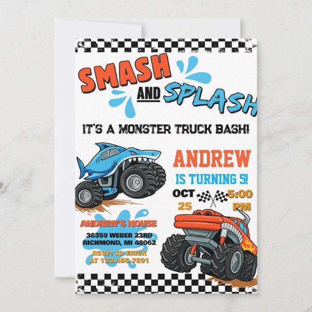 Personal Monster Truck Boy Birthday Invitation (Devant)
