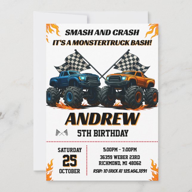 Personal Monster Truck Jam Birthday Party Einladung (Vorderseite)