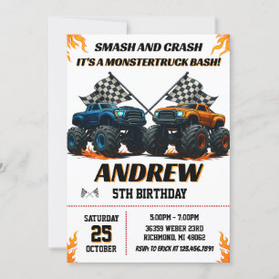 Personal Monster Truck Jam Birthday Party Einladung