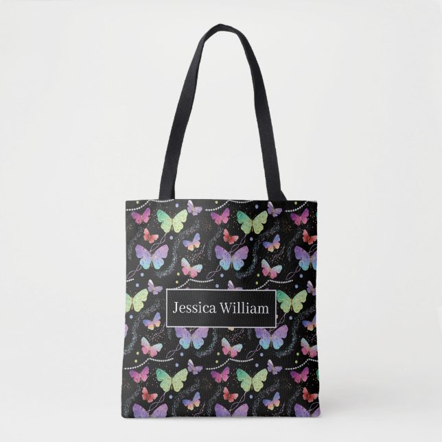 Personal Name Elegant Purple Bright Butterflies  Tasche (Vorderseite)