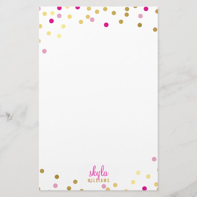 PERSONAL niedlich glamouröses Gold hübsch rosa Kon Briefpapier (Vorderseite)