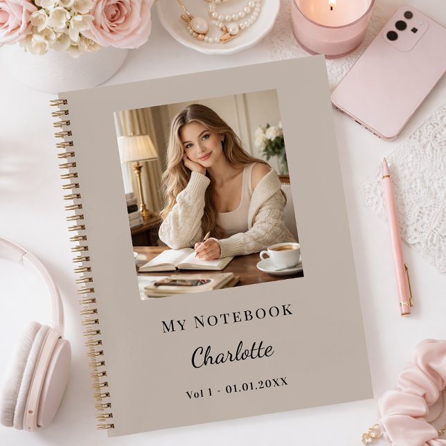 Personal Photo Mocha Taupe Script Journal (Créateur téléchargé)