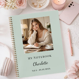 Personal Photo Sage Green Script Journal Notizbuch