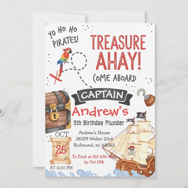 Personal Pirate Birthday Party Invitation Card (Devant)