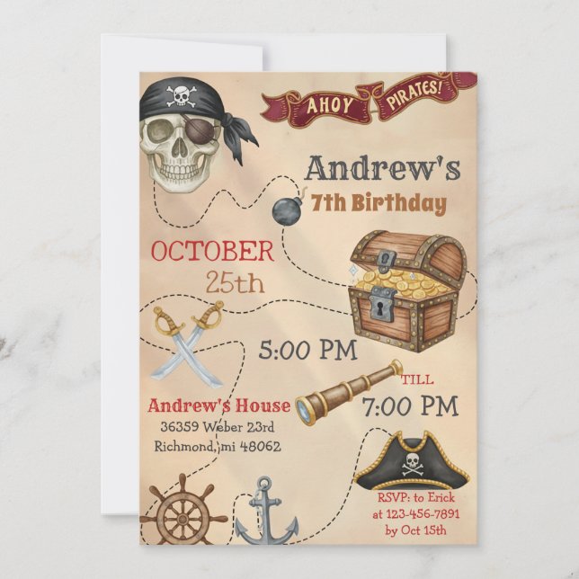 Personal Pirate Birthday Party Invitation Card Einladung (Vorderseite)