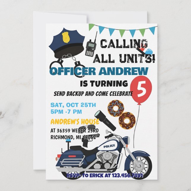 Personal Policeman Cop birthday Party for kid Einladung (Vorderseite)