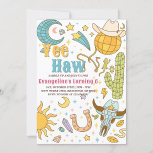 Personal Retro Space Yew Haw Cowgirl Birthday Einladung