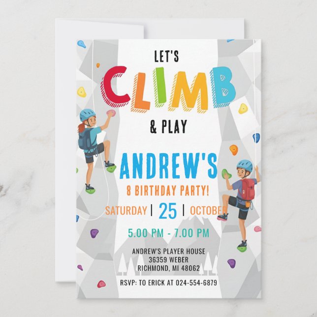 Personal Rock Climbing Birthday Party Invitation (Devant)