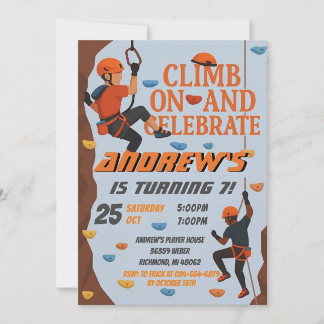 Personal Rock Climbing Birthday Party Invitation (Devant)