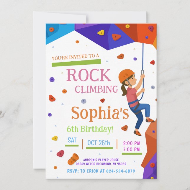 Personal Rock Climbing Birthday Party Invitation Einladung (Vorderseite)