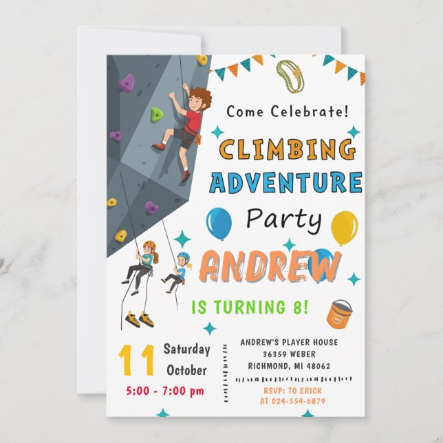 Personal Rock Climbing Birthday Party Invitation Einladung (Vorderseite)