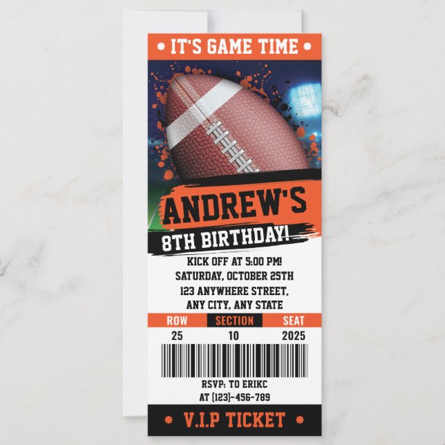 Personal Rugby Ticket Geburtstagsparty Kinder Einladung (Vorderseite)