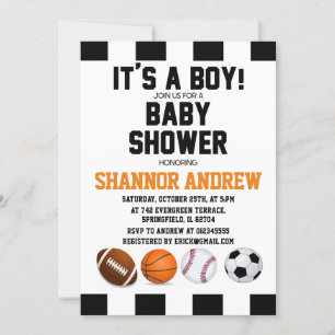 Personal Simple Sports Themed Baby Dusche für Jung Einladung