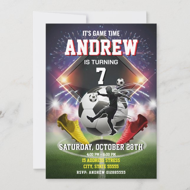 Personal Soccer Birthday Printable Invitation Einladung (Vorderseite)